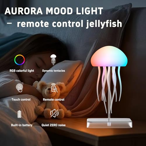 Camdii Jellyfish Lamp with Touch Sensor and Remote Control, Rechargeable Eye Friendly RGB Gradient Jellyfish Night Light a...