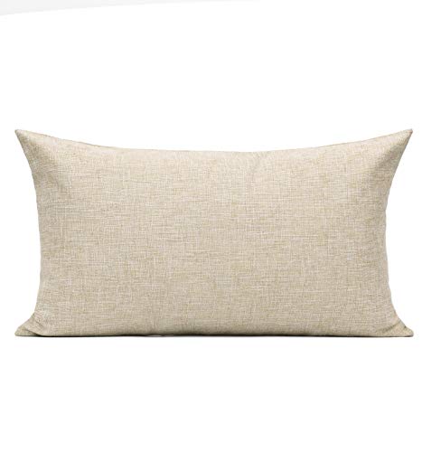 All Smiles Lumbar Throw Pillow Covers 12x20 Set of 2 Linen Beige Rectangle Pillow Cases Burlap Oblong Cushion Farmhouse Ne...