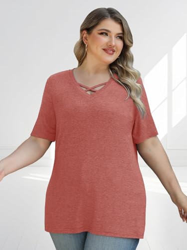 Plus Size Tops for Women Summer Trendy Criss Cross Shirts Oversized Casual Loose Fit Tunic Tops L-4XL