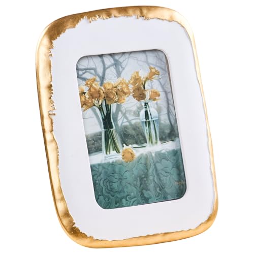 ZIHARA 4x6 Picture Frame, Ornate Photo Frame White & Gold, Hand-Crafted Resin Table Top Frame, Hanging Frames with Easel, ...