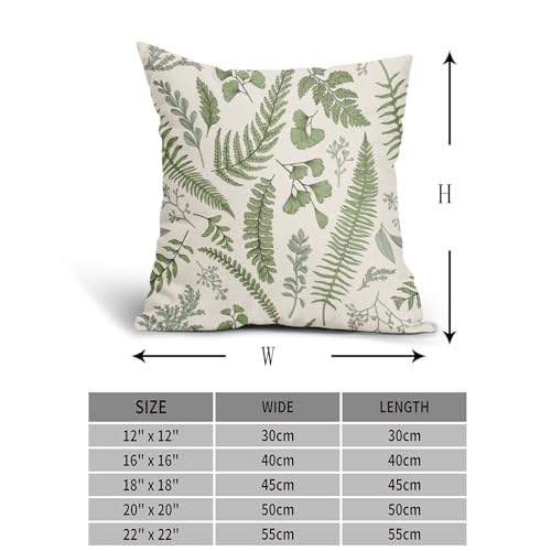 Sage Green Leaf Plant Pillow Covers 20X20 Inch Set of 2 Tropical Fern Herbs Botanical Leaves Floral Decorative Pillow Case...