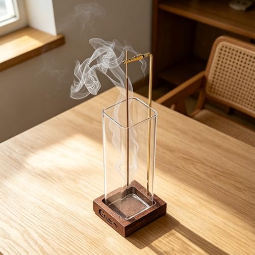 Ceremony Incense Holder, Wooden Incense Holder for Sticks with Glass Ash Catcher, Anti-ash Incense Burner with 20 Incense ...