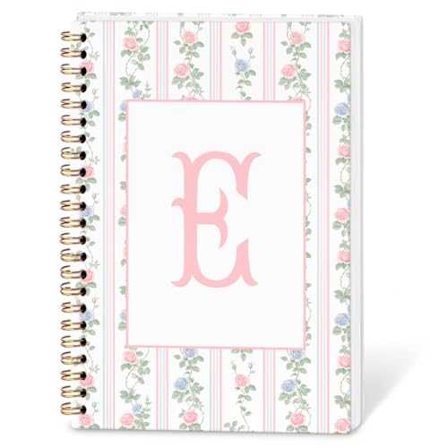 SYLLHRZGB Coquette Initial Letter E Spiral Notebook Journal, Grandmillennial Rose Notebooks for Work, Preppy Floral Journa...