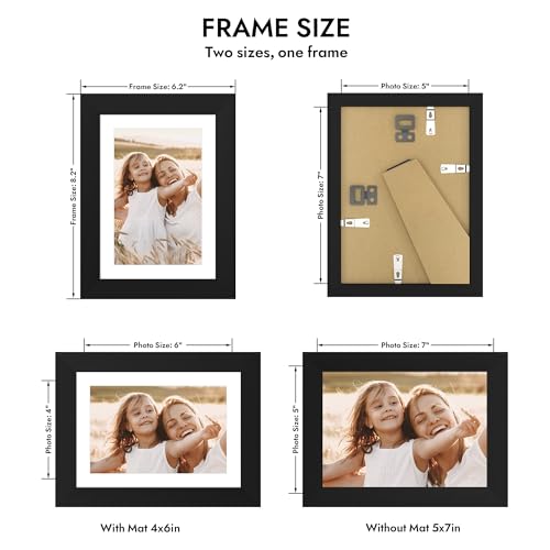 Hongkee 5x7 Picture Frame with Glass, Display Pictures 4x6 with Mat or 5 x 7 without Mat - Wall and Tabletop, 5 by 7 Photo...