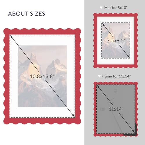 SZYUU 11x14 Wavy Picture Frame with Mat for 8x10, Real Glass and Wooden Frame - Tabletop or Wall Hanging Photo Frame(1 Pa...
