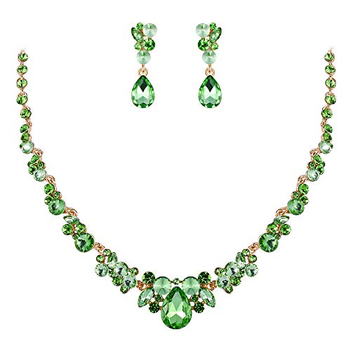 EVER FAITH Rhinestone Crystal Elegant Bridal Floral Teardrop Necklace Earrings Set