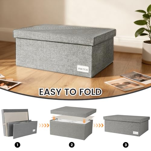 Himake Decorative Photo Storage Box - Linen Photo Box Organizers with Dividers, Fits Holds Up to 1700 Photos in 5x7 inch S...