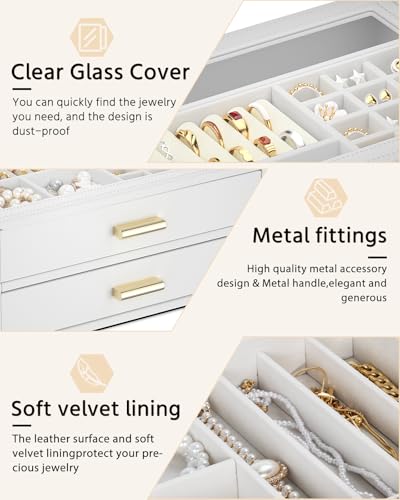 AKOZLIN Jewelry Box with Clear Lid Functional Leather Jewelry Storage Organizer Case 2 Drawers for Women Girls Necklace Ri...