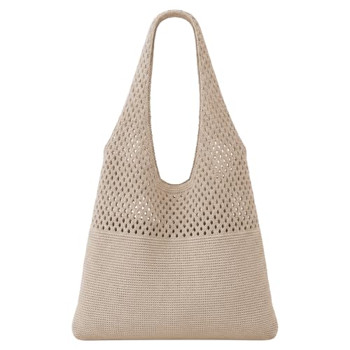 SUOSDEY Crochet Mesh Beach Tote Bag, Knit Summer Vacation Aesthetic Boho Tote Bag for Women