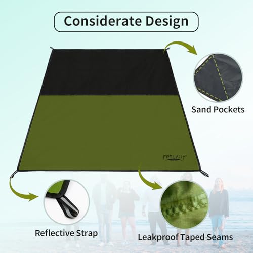 Frelaxy Pocket Picnic Blanket, Waterproof Sandproof Beach Mat, Compact Camping Tarp for Festivals, Hiking, Travel, Outdoor...