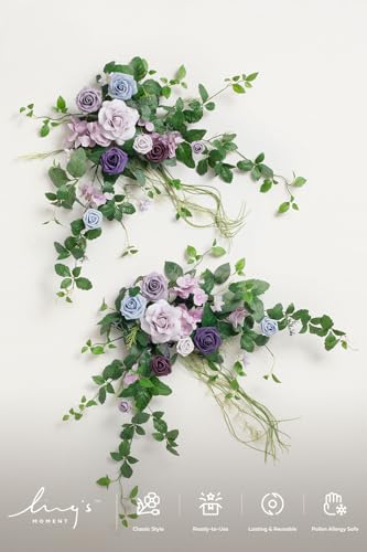 Ling's moment 2PCS Purple Artificial Flower Garland Wedding Arch Flowers Lilac Floral Swags Table Centerpieces Lavender Gr...