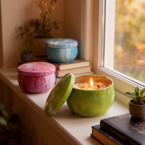 Scented Candles Gift Set for Women,4 Pack Sky Aroma Candles with Essential Oils,Soy Wax Flower Petals Assorted Floral Trav...