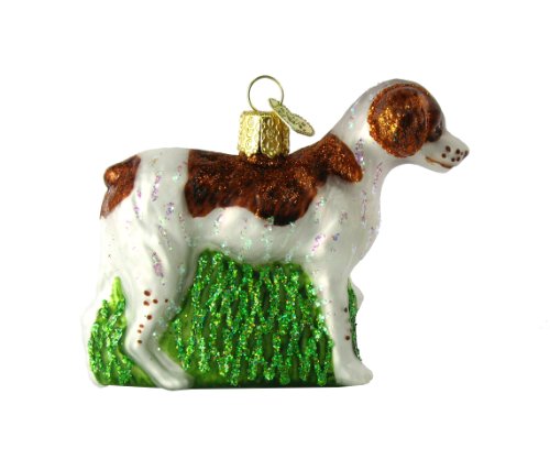 Old World Christmas Brittany Spaniel Glass Blown Ornament for Christmas Tree, Handcrafted Holiday Decoration, Dog Collection