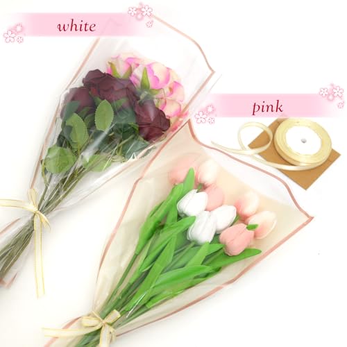 Wzifyf 50 PACK Flower Bags for Bouquets Flower Bouquet Holders Rose Gold Floral Wrapping Paper flower Sleeves Build Your O...