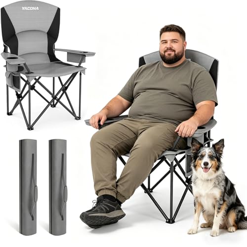 Oversized Camping Chairs 2 Pack - 450lbs Support Folding Camping Chair for Adults w/Padded Back & Arm Sport Chairs, Cup Ho...