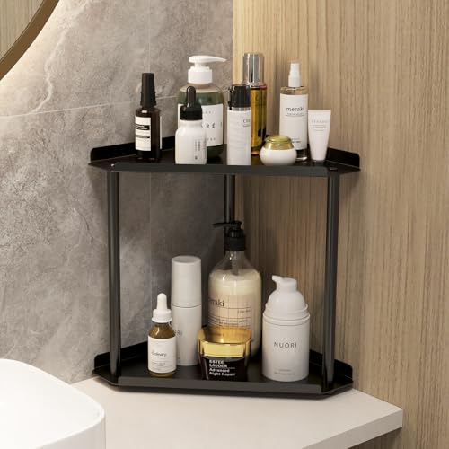Jesginboo 2 Tier Bathroom Counter Organizer, Vanity Organizer Corner Shelf, Skincare, Makeup Countertop Organizers, Kitche...