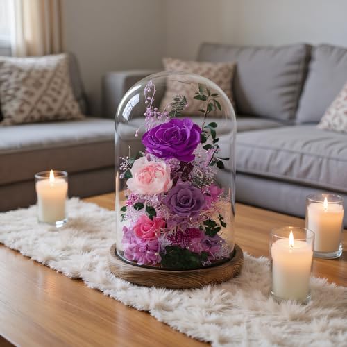 lovenfold Flowers for Delivery Preserved Flowers Rose in Glass Dome,Purple Rose Forever Flowers Birthday Gifts for Women M...