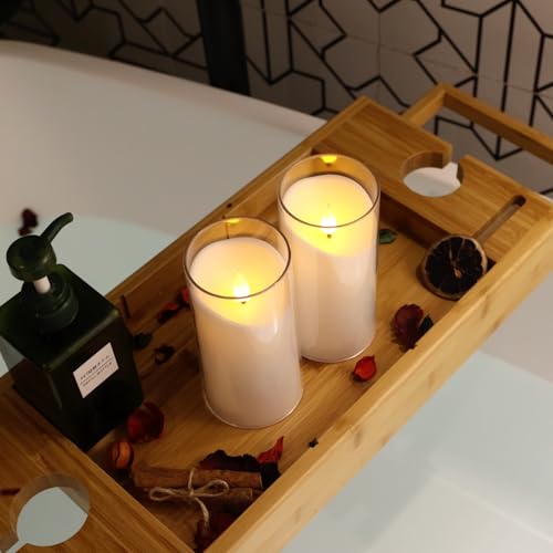 NURADA Flameless Candles with Remote Timer: 3D Wick Battery Operated Led Pillar Unbreakable Acrylic Fake Candle Set for Ho...