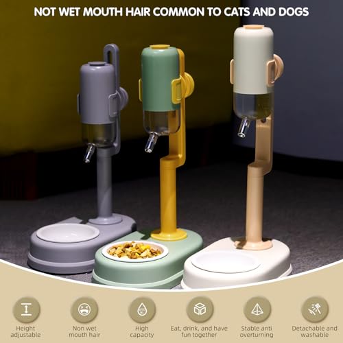 Pet Standing Water Dispenser Cat Dog Standing Ceramic Bowl Automatically Feeding Water Height Adjustable Detachable Pole (...