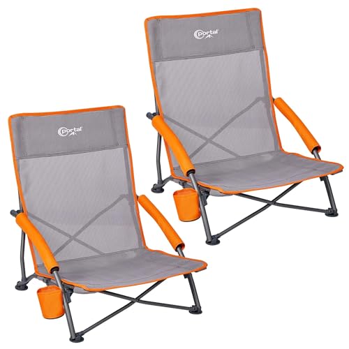 Portal Beach Chairs for Adults Camping Low Lightweight Portable Chair with Cup Holder Mesh Back Carry Bag for Outdoor Sand...