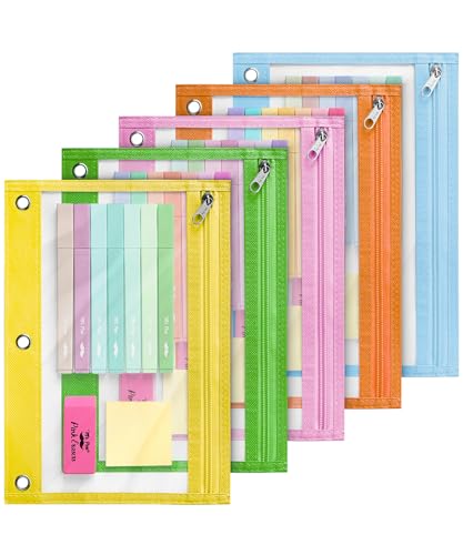 Mr. Pen Pencil Pouch Set, 5 Pack, Clear Zipper Pencil Pouches for 3 Ring Binder, Multicolor