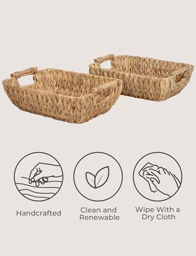 StorageWorks Hand-Woven Large Storage Baskets with Wooden Handles, Water Hyacinth Wicker Baskets for Organizing, 2-Pack