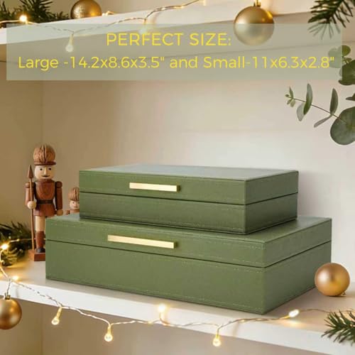 Kesiya Decorative Storage Boxes with Lids, Set of 2 PU Leather Memory Box for Keepsakes, Beautiful Large Decorative Box fo...
