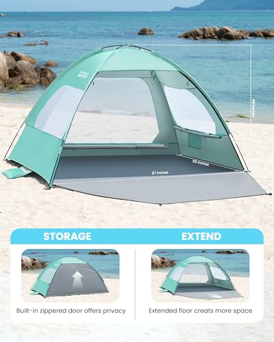 OutdoorMaster Beach Tent for 3/4/6/8 Person - Easy Setup Sun Shade Shelter, Portable Beach Shade Sun Canopy with UPF 50+ U...