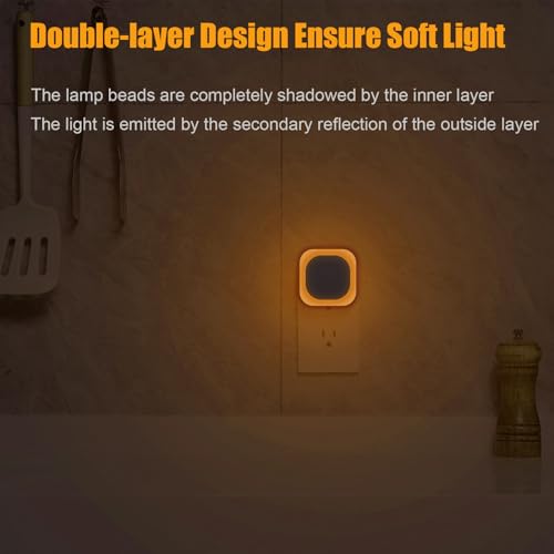 YUNLEX 2 Pack Plug in Amber Night Light, Auto Dusk to Dawn, Soft Glow, Dimmable, Diffused Light, LED Lights for Bedroom, K...