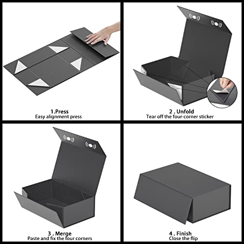 RYDDOY 5 Pack Black Gift Box, 9.5x6x3'' Gift boxes for Presents with Lids Magnetic Closure Rectangle Collapsible for Groom...