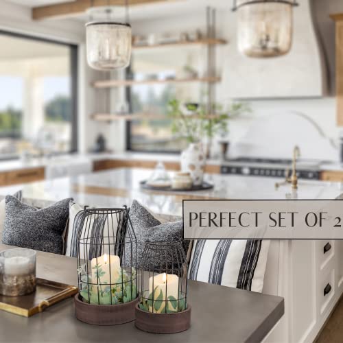 Rustic Farmhouse Lantern Decor Set of 2 - Stylish Decorative Lanterns for Your Living Room, Fireplace Mantle or Kitchen Di...
