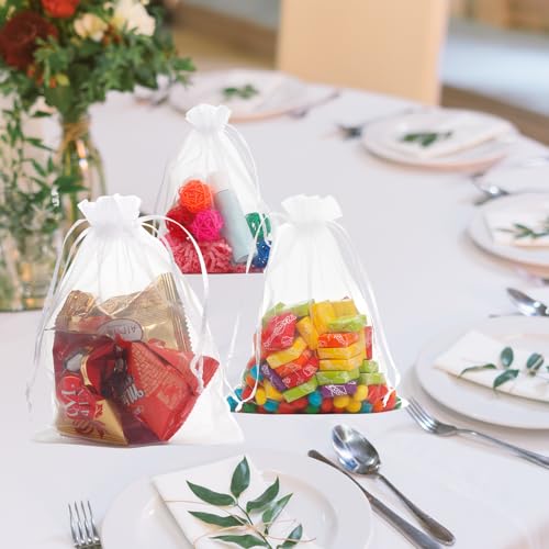 iwokerfull 60Pcs White Organza Bags 5x7 inch, Small Jewelry Bag Bulk Sheer Mesh Drawstring Gift Bags, Sheer Wedding Party ...