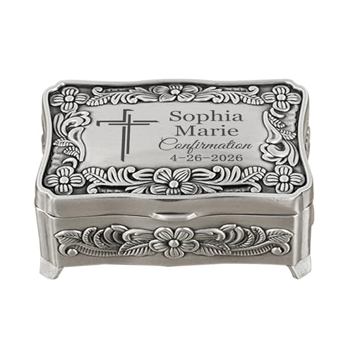 Hyillad Personalized Confirmation Gifts Small Metal Keepsake Box for Girls Teenagers, Confirmation Jewelry Gift Box for Br...