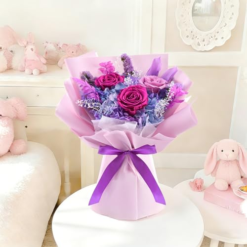 Preserved Flowers Bouquet, Flowers for Delivery,Handmade Purple Rose Bouquets Lasting 3-5 Years, Luxury Gift Box,Birthday ...