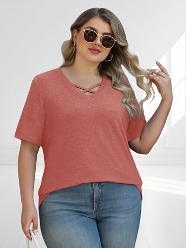 Plus Size Tops for Women Summer Trendy Criss Cross Shirts Oversized Casual Loose Fit Tunic Tops L-4XL