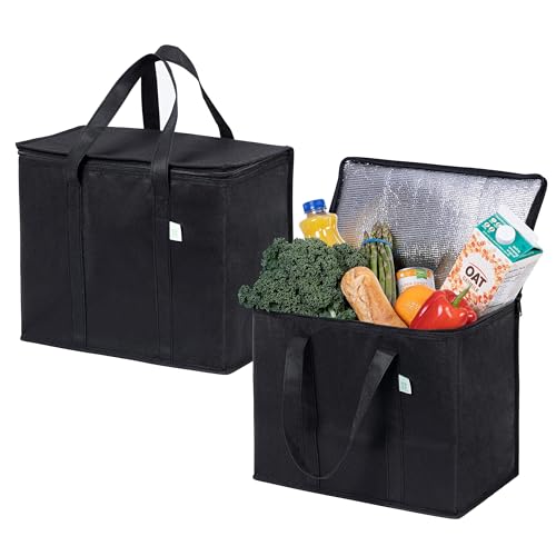 VENO 2 Pack Cooler Bags - Insulated for Food Delivery, Collapsible and Reusable Shopping Bags with Zipper, Foldable, Heav...