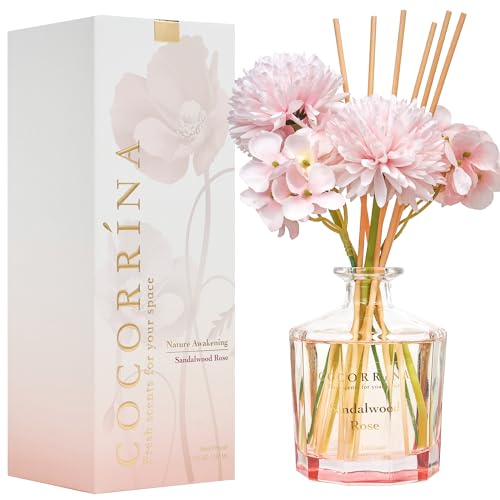 COCORRÍNA Reed Diffuser - Sandalwood Rose 8.5 Fl.oz Flower Reed Diffuser Set with 8 Sticks, Home Fragrance Reed Diffuser f...