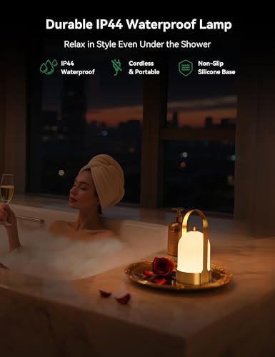 Tubicen Rechargeable Table Lamp Waterproof Outdoor Lantern Portable 4000mAh Battery Operated Camping Lamp Brass 4-Level To...