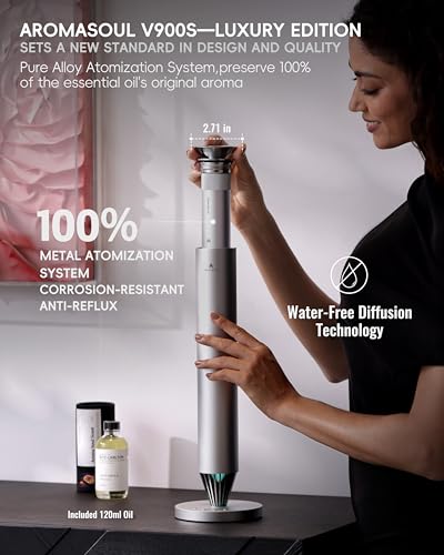 Wireless Rechargeable Hotel Scent Diffuser Starter Kit - 1500 Sq Ft Coverage, Alloy Atomization System,Mood Light,Waterles...