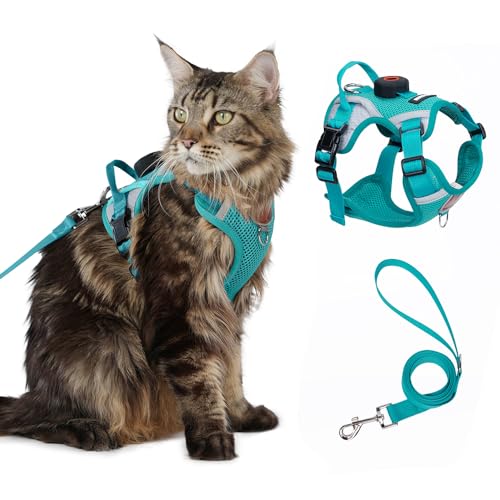 Cat Harness and Leash Set with AirTag Holder: Upgraded Escape Proof Vest with Lead for Small Dog Puppy Large Cat Walking，S...