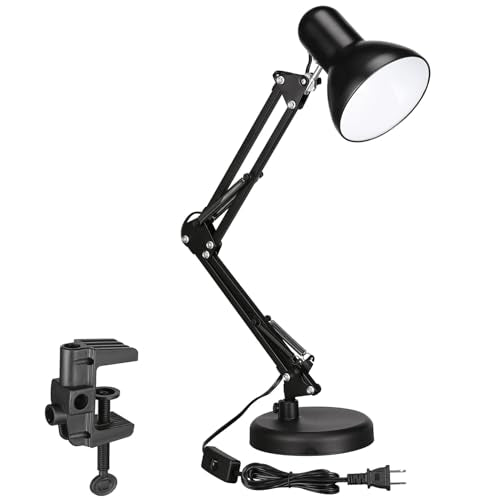 TORCHSTAR Metal Desk Lamp with Clamp, Swing Arm, Architect Adjustable Gooseneck Table Lamp, Clip Desk Lights for Home Offi...