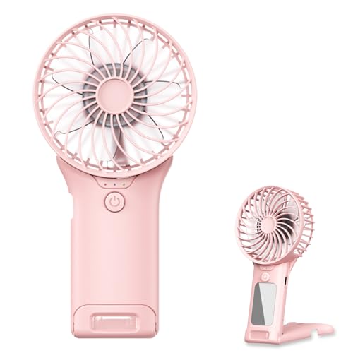 ZipVorb Portable Mini Fan with Mirror, USB Rechargeable, Pocket 4-Speed Cooling, Up to 15 Hours, Compact Handheld Fan for ...