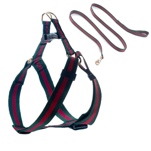 Echentie Dog Hamess and Leash,Large Size, Green, Striped, Nylon, No Pull, EasyWear, Luxury, Durable, 5ft Leash
