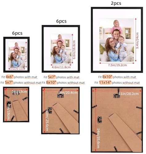 Giftgarden 14 Pack Black Picture Frames with Mat for Various Sizes Photos, Assorted Matted Frame Set Including Two 11x14, ...