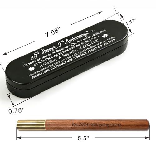 BAZLJY 2nd Anniversary Keepsake | 2nd Wedding Pen | Engraved Wooden Gel Pen Black Ink | Cotton Anniversary Present for Him...