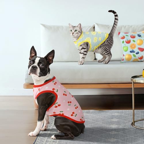 Vehomy 4-Pack Dog Summer Shirt Puppy Cat Summer Cool Sleeveless with Lemon Cherry Icecream Flamingo Patterns Dog Cooling V...