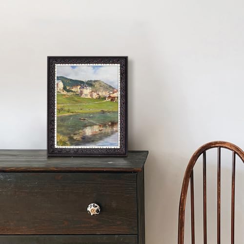 Golden State Art 8.5x11 Photo Frame - Ornate Design Black with Silver and Burgundy - Wall Hanging or Tabletop - Real Glass...