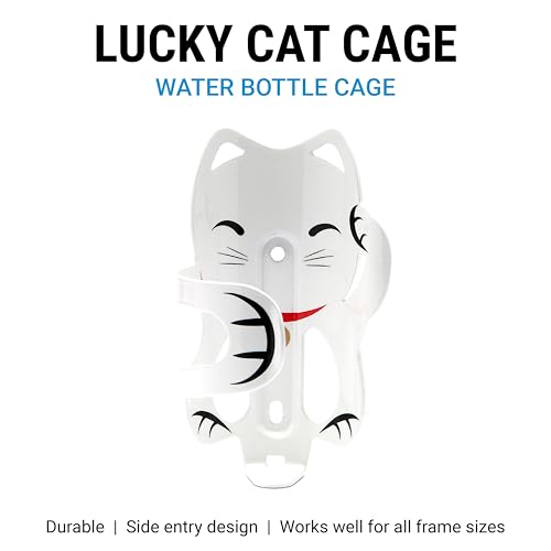 Portland Design Works Water Bottle Cage - Lightweight Water Bottle Holder for Bikes, Lucky Cat Cage, White