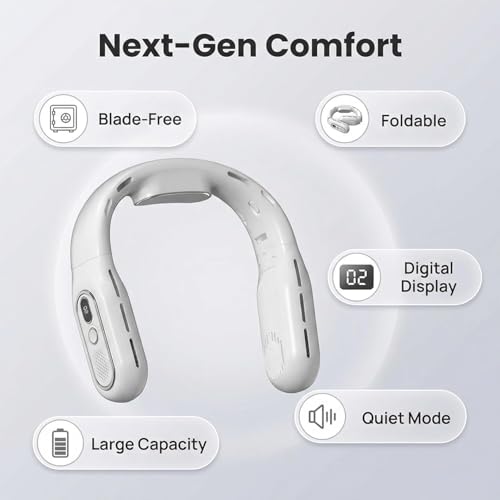 Veiliss Portable Neck Fan - 360°Cooling Airflow Rechargeable Fold Hands-Free Wearable Fan | 3 Speeds, Bladeless & LED Disp...