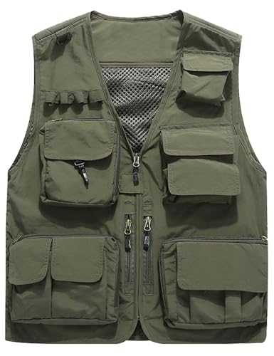 Flygo Men's Casual Lightweight Outdoor Fishing Work Safari Travel Photo Cargo Vest Jacket Multi Pockets